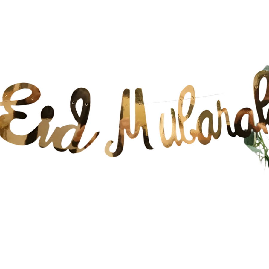 Versier je ruimte feestelijk met deze luxe gouden Eid Mubarak letterslinger. Perfect voor elke gelegenheid.